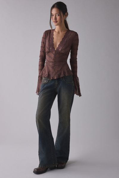 Kimchi Blue Lola Lace Trim Boatneck Long Sleeve Top
