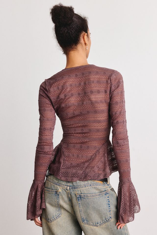 Kimchi Blue Irene Sheer Lace Ruffle Bell Sleeve Top #4