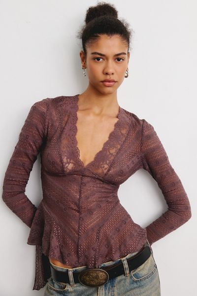 Kimchi Blue Irene Sheer Lace Ruffle Bell Sleeve Top