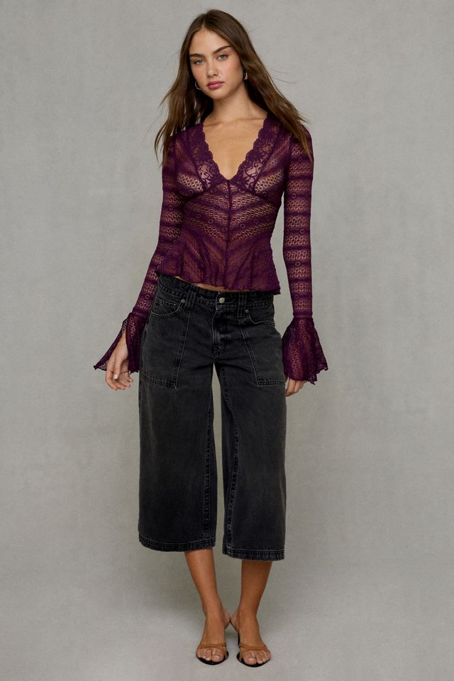 Kimchi Blue Irene Sheer Lace Ruffle Bell Sleeve Top #1