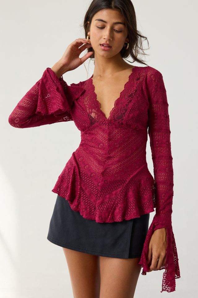 Kimchi Blue Irene Sheer Lace Ruffle Bell Sleeve Top #1
