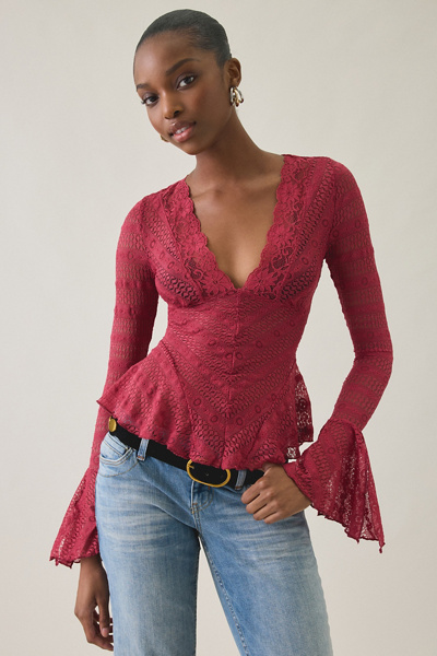 Kimchi Blue Irene Sheer Lace Ruffle Bell Sleeve Top | Urban Outfitters