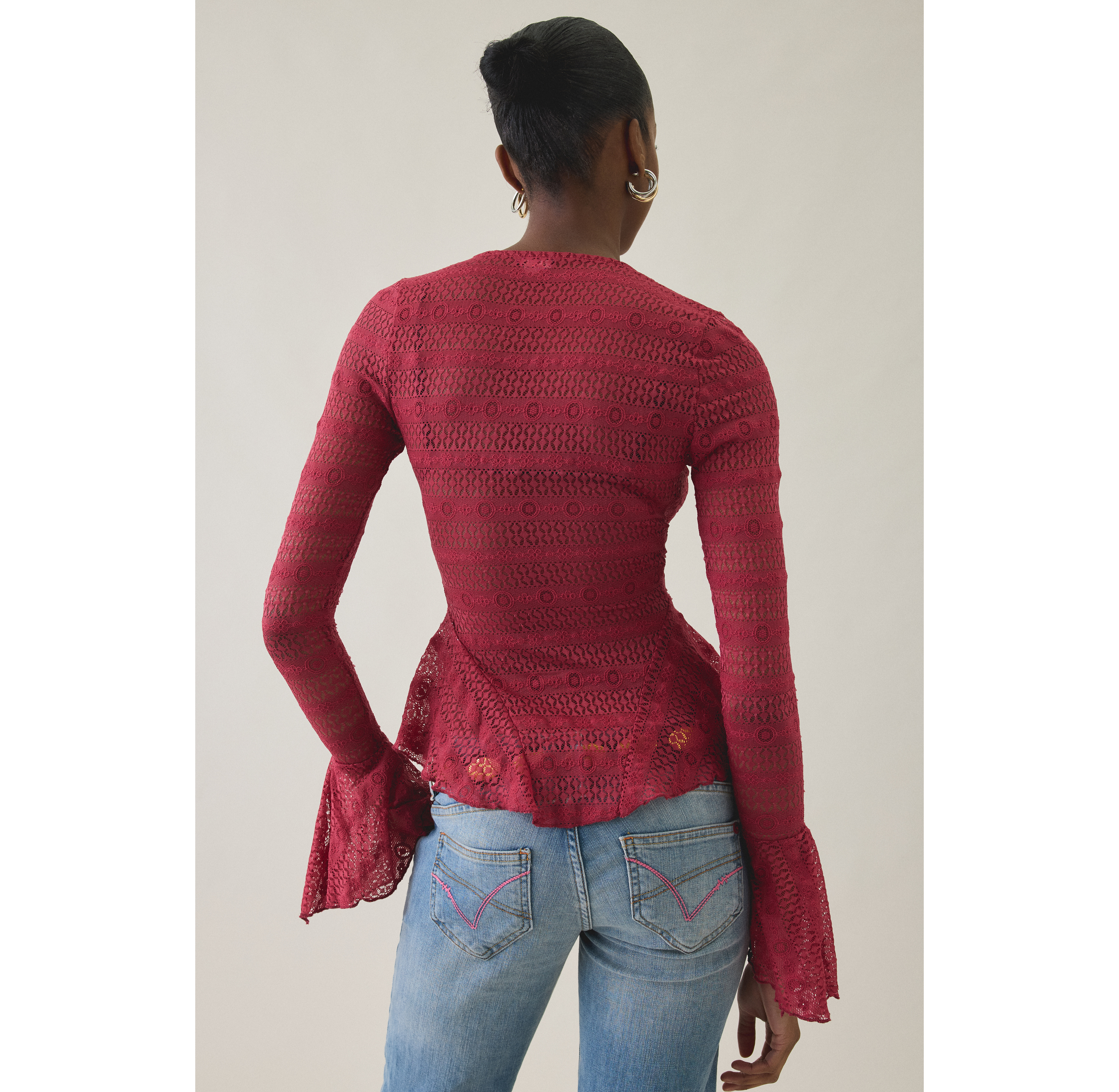 Kimchi Blue Irene Sheer Lace Ruffle Bell Sleeve Top