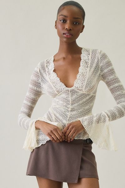 Kimchi Blue Irene Sheer Lace Ruffle Bell Sleeve Top