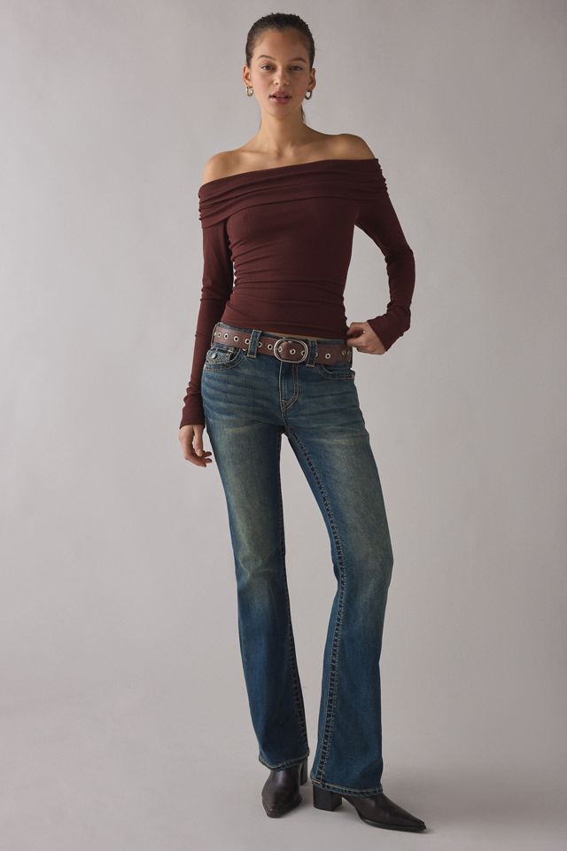 Kimchi Blue Lily Ruched Foldover Off-The-Shoulder Knit Top