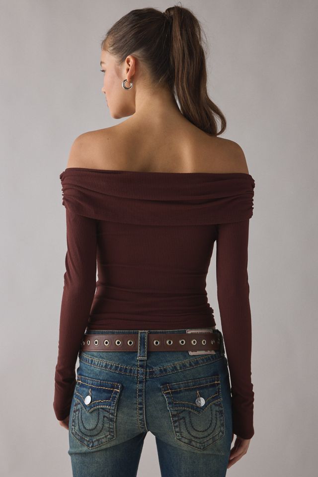 Kimchi Blue Lily Ruched Foldover Off-The-Shoulder Knit Top