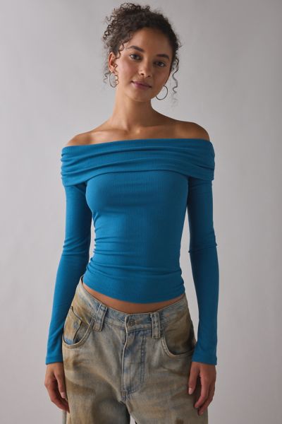 Kimchi Blue Lily Ruched Foldover Off-The-Shoulder Knit Top
