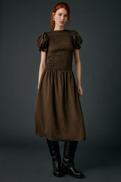 Daisy Street Brulee Drop Waist Smocked Puff Sleeve Midi Dress