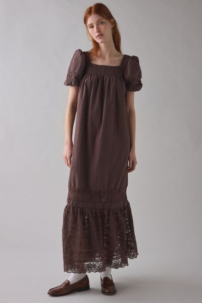 Daisy Street Juno Lace Trim Puff Sleeve Maxi Dress