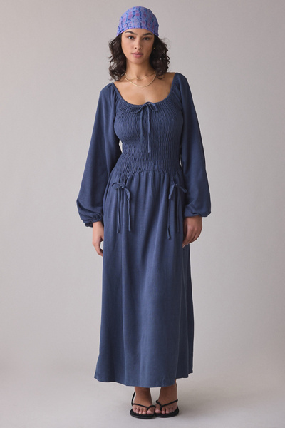 Daisy Street Midnight Smocked Long Sleeve Maxi Dress in Navy, Women’s at Urban Outfitters