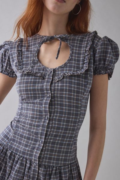 Daisy Street Angel Drop Waist Button-Front Plaid Mini Dress