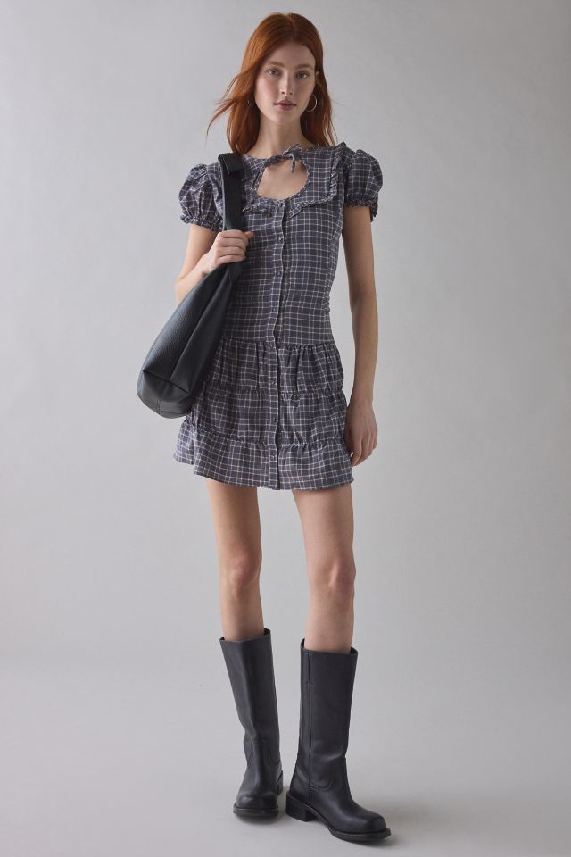 Daisy Street Angel Drop Waist Button-Front Plaid Mini Dress #3
