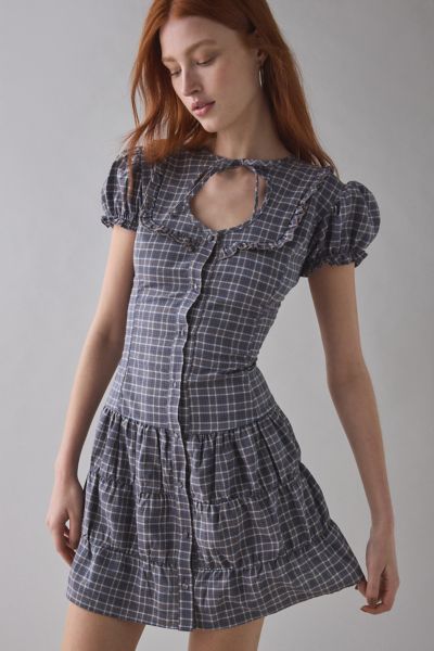 Daisy Street Angel Drop Waist Button-Front Plaid Mini Dress
