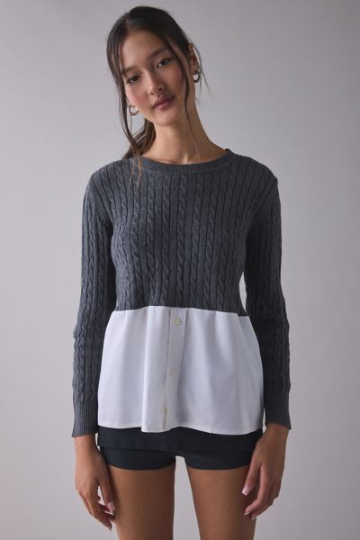 ReMADE By UO Spliced Cable Knit + Button Down Top