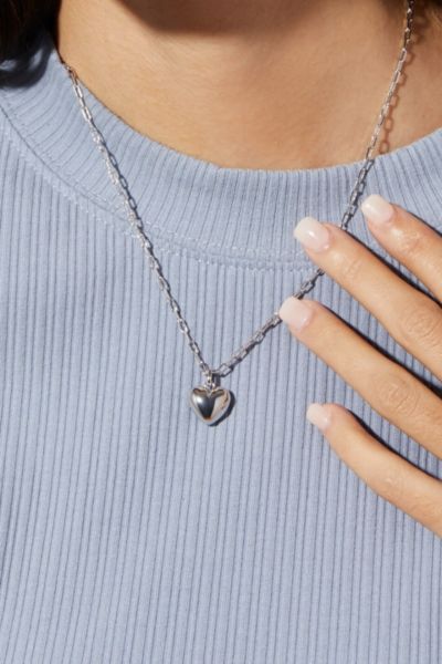 Ana Luisa Lev Puffed Heart Necklace In Silver, Women's At Urban Outfitters