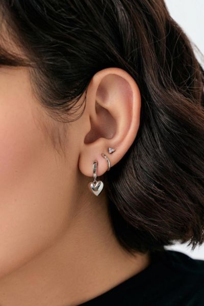 Ana Luisa Jessica Puffed Heart Hoops In Silver, Women's At Urban Outfitters