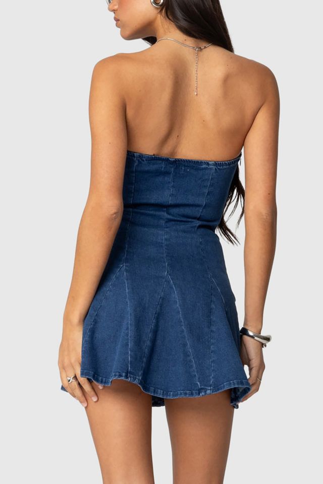Edikted Fara Strapless Denim Mini Dress