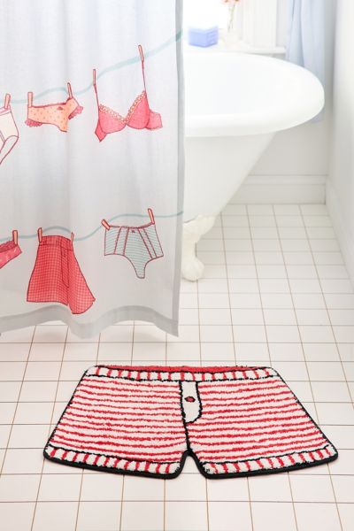 Urban Outfitters Striped Boxer Short Plush Tufted Bath Mat In Red At