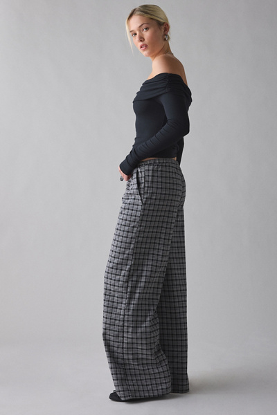 Daisy Street Lore Check Low-Rise Wide Leg Pant