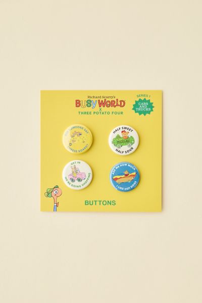 Three Potato Four X Richard Scarry Cars & Trucks #1 Button Pin Set