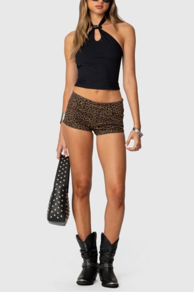 EDIKTED ALIZEE BELT DETAIL HALTER TOP IN BLACK, WOMEN'S AT URBAN OUTFITTERS 
