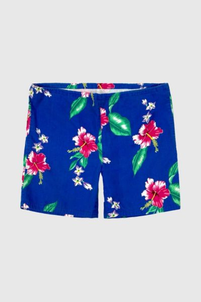 Vintage 1970's Beach Scene Drawstring Floral Tropical Print Swim Trunks Shorts