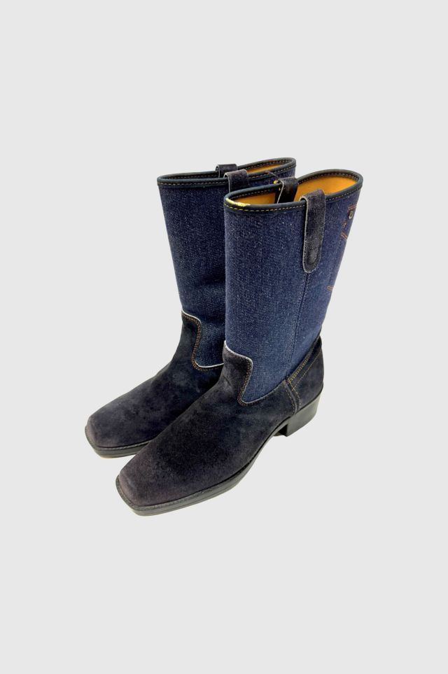 Vintage 1970's Acme Suede And Denim Square Toe Cowboy Boot #1