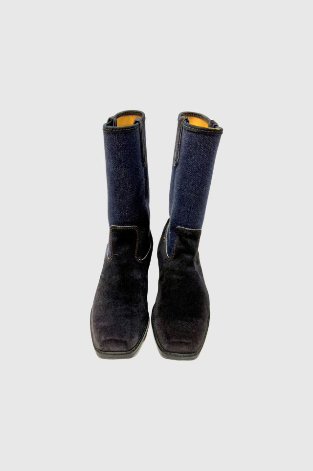 Vintage 1970's Acme Suede And Denim Square Toe Cowboy Boot #2