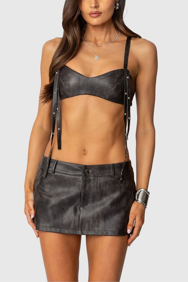 Edikted Sadaf Faux Leather Bra Top #1
