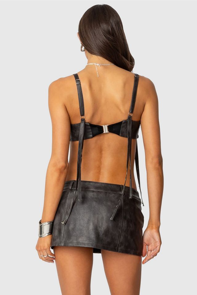 Edikted Sadaf Faux Leather Bra Top #4