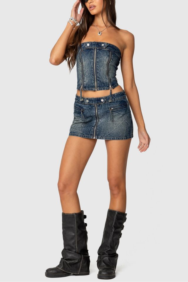 Edikted Guinevere Zip Washed Denim Mini Skirt #1