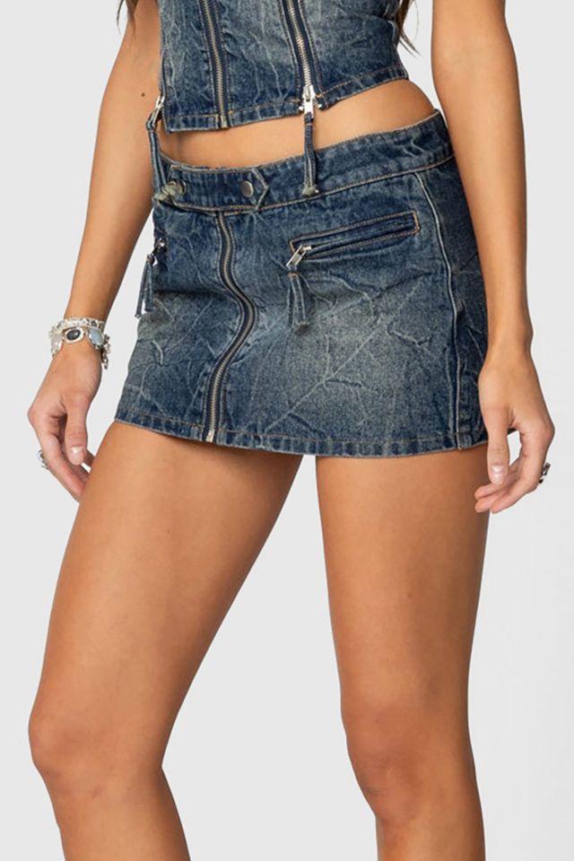 Edikted Guinevere Zip Washed Denim Mini Skirt #3