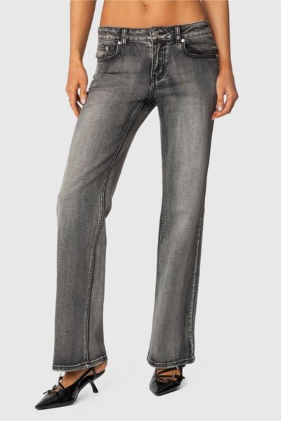 EDIKTED BOOT CUT WASHED LOW RISE JEANS IN DARK/GRAY/WASHED, WOMEN'S AT URBAN OUTFITTERS 