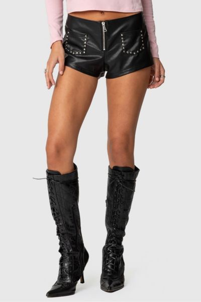 Shop Edikted Studded Faux Leather Micro Shorts In Black, Women's At Urban Outfitters