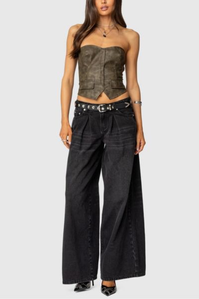 EDIKTED MAYSEN FAUX LEATHER CORSET IN DARK/GRAY, WOMEN'S AT URBAN OUTFITTERS 
