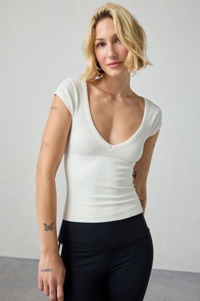 Out From Under Jade Seamless Knit Cutout Short Sleeve Tee In White, Women's At Urban Outfitters In White