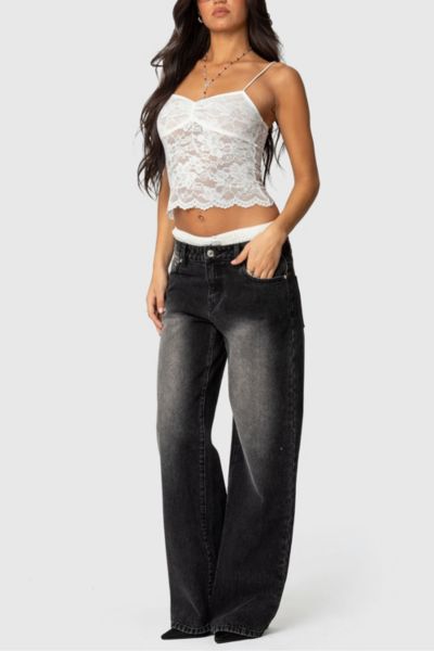 EDIKTED RUT SHEER LACE TANK TOP IN WHITE, WOMEN'S AT URBAN OUTFITTERS 