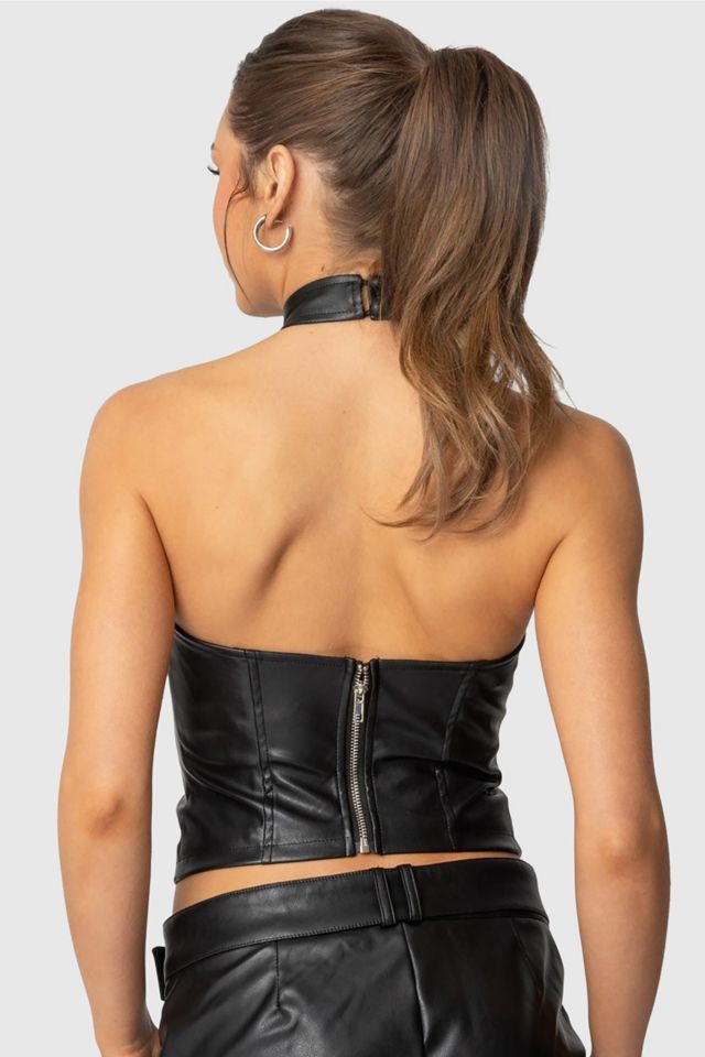 Edikted Alba Faux Leather High Neck Top #3