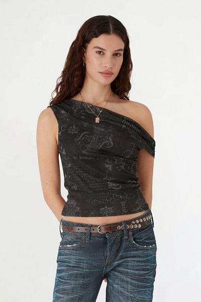 BDG Fia Tattoo Printed Off-The-Shoulder Crop Top