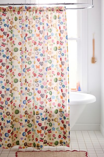 Urban Outfitters Quinn Modern Collage Patterned Shower Curtain In Button Collection At  In Multi