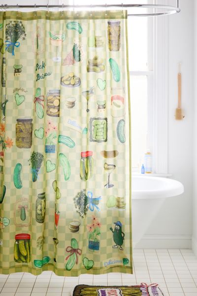 Urban Outfitters Quinn Modern Collage Patterned Shower Curtain In Pickle Princess At  In Green