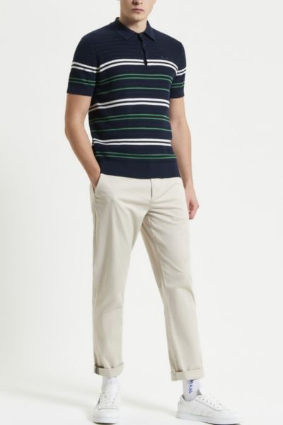 Ben Sherman Herringbone Striped Polo Shirt Top In Dark Navy, Men's At Urban Outfitters