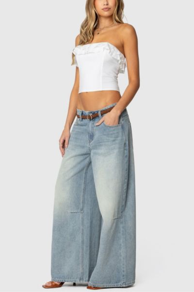 Edikted Litsa Ruffled Linen Look Corset In White, Women's At Urban Outfitters