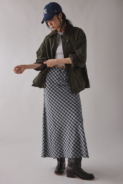 Kimchi Blue Lexi Check Low-rise Cotton Maxi Skirt In Black, Women's At Urban Outfitters In Pattern
