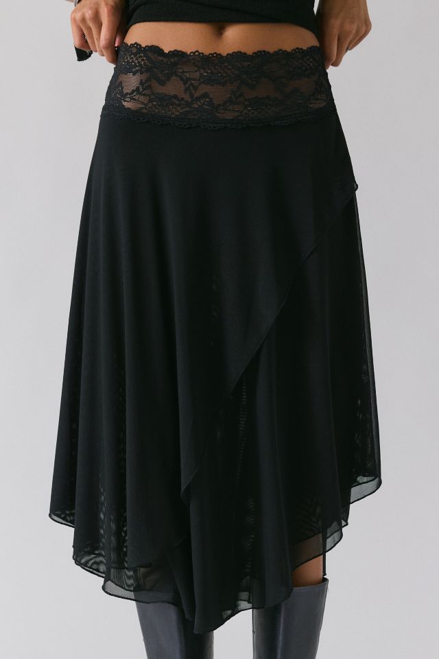 Kimchi Blue Ethereal Lace Trim Semi-Sheer Mesh Midi Skirt #1