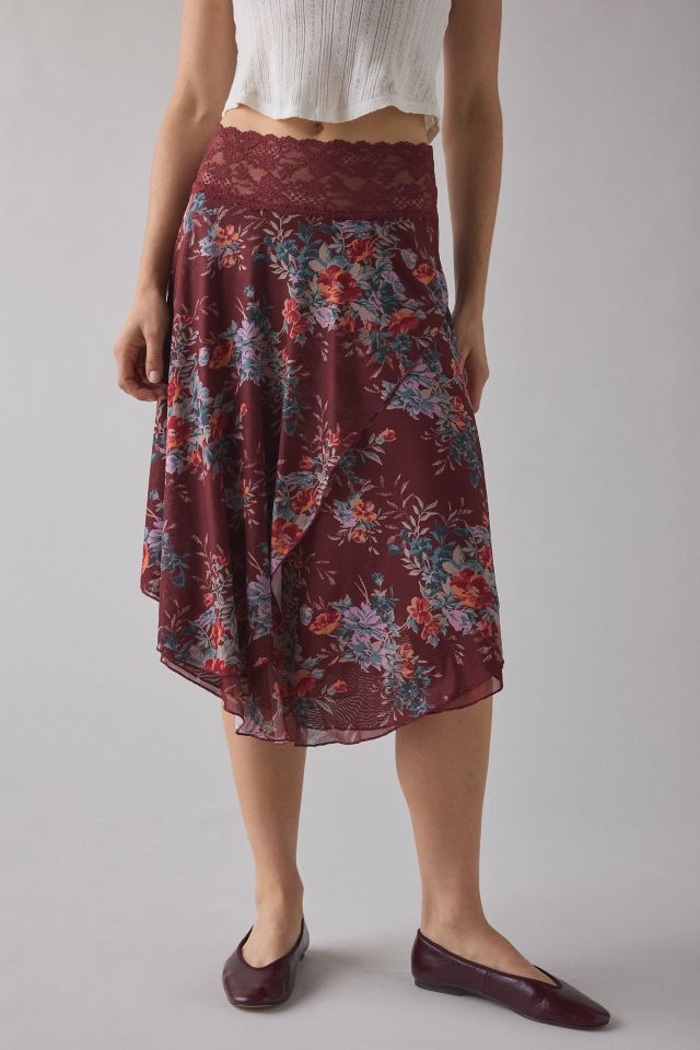 Kimchi Blue Ethereal Lace Trim Semi-Sheer Mesh Midi Skirt #1