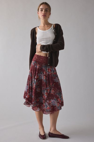 Kimchi Blue Ethereal Lace Trim Semi-Sheer Mesh Midi Skirt