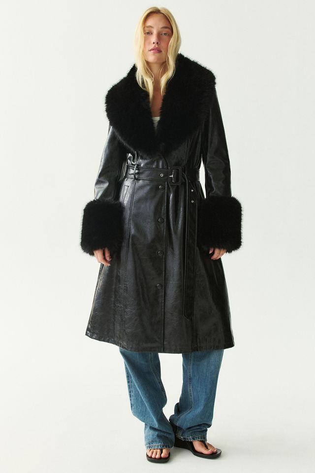 Azalea Wang Kaya Faux Fur Trim Denim Trench Coat #1