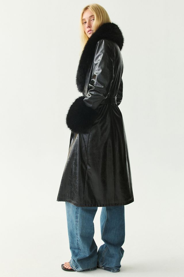Azalea Wang Kaya Faux Fur Trim Denim Trench Coat #3