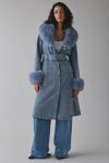 Azalea Wang Kaya Faux Fur Trim Denim Trench Coat